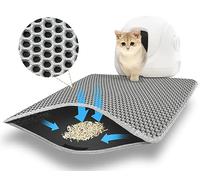 AJOXEL Cat Litter Mat, 60 x 45 cm Big Litter Tray, Double Layer Waterproof Cat Litter Trap, Honeycomb Design, Non-Toxic, Nonslip Grey