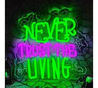 Ajoyferris Never Trust The Living Neon Sign Halloween Neon Signs for Wall Decor Dimmable Tombstone Led Sign Gothic Haunted House Neon Lights for Windows Halloween Party Decor