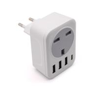 AJP 15W UK to European Plug Adapter 1 Way Grounded Europe Travel Charger with 3 USB & 1 USB C Ports, EU Plug Adaptor UK to EU for IPHONE/IPAD/IPOD/Samsung Galaxy Tab/HTC/Windows Phone/Tablet etc