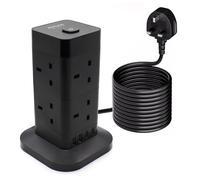 AJP Tower Extension Lead with USB Slots 8 Way Plug Extension Tower Surge Protected Extension Lead with Switch Multi Plug Socket Extension for Digital Cameras, Smartphones Portable Power Banks
