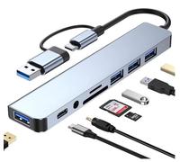 AJPARTS UK 8 in 1 USB-C Hub with USB 3.0, SD/TF Card Reader, Audio & USB-C Port, Multiport Adapter for Laptop, Mac book, for Dell, HP, for Lenovo, Tablet & Phone