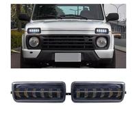AJQBRMB Headlamps For Lada For Niva 4x4 1995 Running Turn Signal Car Styling Accessories Tuning Lamp With DRL 2 Piece LED Daytime Running Lights Headlight(Black d)
