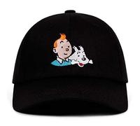 AJSJ 100% Cotton Tintin Dad Embroidered Baseball Cap Custom Strap Back Unisex Adjustable Aventures De Tintin Hats,Black
