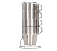 AJUNJIIL for Stainless Steel, for Camping Cup Set, 4 Double Layer Coffee Mugs with Stand Holder Stackable, for Outdoor Picnic