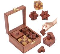Ajuny 4-in-1 Wooden Puzzle Games Set - 3D Puzzles for Teens and Adults - Wooden Puzzle Set, 3D Puzzle Games, Brain Teasers, Logic Games, Handcrafted Wooden Puzzles, Gift for Puzzle Lovers