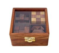 Ajuny 4-in-1 Wooden Puzzle Set, Diagonal Burr Soma Cube Snake Cube and Interlocking Blocks, 3D Brain Teaser Logic Games for Adults Teens with Storage Box Gift