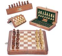Ajuny 7 Inches Magnetic Wooden Chess Board Age 15+ Set Decorative Folding Board - Pieces Storage Slots, Portable Travel Handmade Chess Game Beginner Chess Set Puzzle Games for Kids, Adults