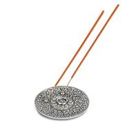 Ajuny Aluminum Round Incense Stick Holder Burner with Ash Catcher, Tibetan Flower Design Silver Incense Holder for Sticks, Meditation Yoga Spiritual Home Decor Gift, 10 cm