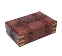 Ajuny Beautiful Wooden Handcrafted Decorative Jewelry Storage Box Patti Leaf Flower Carvings Multipurpose Treasure Chest Organizer Travel Keepsake Trinket Holder Watch Box Gifts - 8X5 Inch