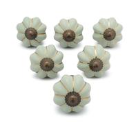 Ajuny Ceramic Cabinet Knobs Pastel Green Set of 6 Handmade Pumpkin Drawer Knobs for Kitchen Cupboard Dresser Bathroom Cabinet Easy Fit with Backplate & Hardware
