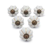 Ajuny Ceramic Cabinet Knobs White Set of 6 Handmade Pumpkin Drawer Knobs for Kitchen Cupboard Dresser Bathroom Cabinet Easy Fit with Backplate & Hardware