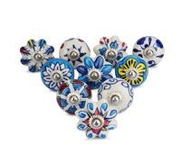 Ajuny Ceramic Cupboard Knobs Set of 10 - Blue & White Hand-Painted Drawer & Cabinet Handles, Pottery Decorative Fixings Included for Kitchen, Wardrobes & Dressers