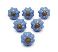 Ajuny Ceramic Knobs Blue for Dresser Drawers Bathroom Cabinet Kitchen Cupboard Handmade Pumpkin Knob Set of 6