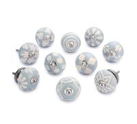 Ajuny Ceramic Knobs Handpainted Cupboard Drawer Door and Furniture Pulls for Kitchen Bathroom Dresser Decorative Handles Glossy Finishing Knob Grey and White, Pack of 10