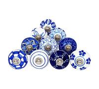 Ajuny Ceramic Knobs Set of 10 Blue and White, Handmade Cupboard Door Knobs and Drawer Pull Handles for Kitchen Cabinets, Dresser Drawers, Wardrobe and Furniture