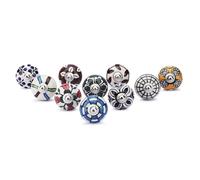Ajuny Ceramic Knobs Set of 10 Multicolour Flower Cabinets Drawers Door Pull