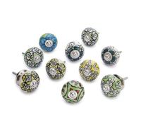Ajuny Ceramic Knobs Set of 10 Multicolour Green Hand Painted Drawer Pulls