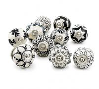 Ajuny Ceramic Knobs Set of 10 White and Black, Hand Painted Pumpkin and Round Cupboard Door Knobs, Drawer Pull Handles for Kitchen Cabinets, Dresser, Wardrobe Furniture