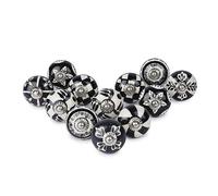 Ajuny Ceramic Knobs Set of 12 Black and White, Hand Painted Cupboard Door Knobs and Drawer Pull Handles for Kitchen Cabinets, Bathroom, Wardrobe Dresser Furniture