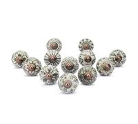 Ajuny Ceramic Knobs Set of 12 Green Handpainted Cabinets Drawers Pulls