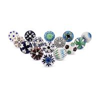 Ajuny Set of 15 Ceramic Knobs - Multicolor Hand-Painted Floral Printed Pottery Pulls for Cupboard Drawer Kitchen Cabinets Dresser - Handmade Decorative Furniture Handles Knobs