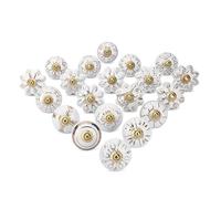 Ajuny Ceramic Knobs Set of 20 White Gold, Handmade Cupboard Door Knobs and Drawer Pull Handles for Kitchen Cabinets, Wardrobe, Bathroom Dresser Furniture
