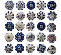 Ajuny Ceramic Knobs Set of 25 Colorful Blue White Hand Painted Drawer Pulls