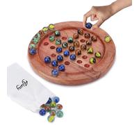 Ajuny Classic Solitaire - Handcrafted Wooden Board Game with 4-Color Marbles, Vintage Indian Design - Ideal for Family Fun & Home Decor