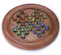Ajuny Classic Solitaire - Handcrafted Wooden Board Game with 4-Color Marbles, Vintage Indian Design - Ideal for Family Fun & Home Decor