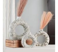 Ajuny Donut Vase, Set of 3 - White and Grey Printed Decorative Ceramic Hollow Donut Vases for Pampas Grass Flowers | Table Centerpiece Wedding Party Living Room Office Modern Home Decor