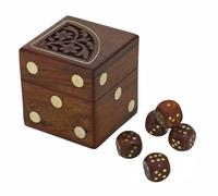 Ajuny Engraved Wooden Dice Box with 5 Dice, Floral Pattern, 2.5 Inch