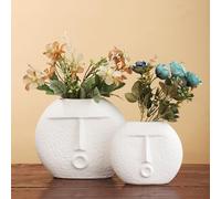 Ajuny Face Vase, Set of 2 - White Decorative Ceramic Kissing Face Shaped Vases for Pampas Grass Flowers | Table Centerpiece Wedding Party Living Room Office Modern Home Decor
