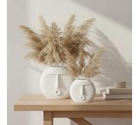 Ajuny Face Vase, Set of 2 - White Decorative Ceramic Kissing Face Shaped Vases for Pampas Grass Flowers | Table Centerpiece Wedding Party Living Room Office Modern Home Decor