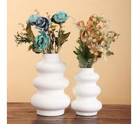 Ajuny Gourd Shape Vase, Set of 2 - White Decorative Ceramic Bottle Vases for Pampas Grass Flowers | Table Centerpiece Wedding Party Living Room Office Modern Home Decor