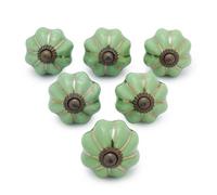 Ajuny Green Pumpkin Drawer Knobs Handmade Porcelain Ceramic Knobs Set of 6