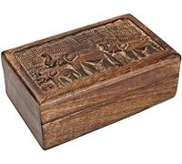 Ajuny Hand Carved Decorative Wooden Jewelry Box Elephant Motif Design Rustic Finish Keepsake Storage Travel Organizer Treasure Chest Trinket Holder Great for Gifts