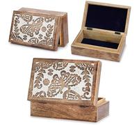 Ajuny Wooden Handcrafted Decorative Box With Butterfly Carvings White And Brown - Multipurpose Use As Jewelry Storage, Watch Box, Great For Gifts
