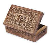 Ajuny Wooden Hand Carved Decorative Jewelry Box Eye of Truth Carvings Vintage Keepsake Storage Organizer Travel Treasure Chest Trinket Holder Case Great Gifts 8x5 Inch