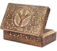 Ajuny Wooden Hand Carved Decorative Jewelry Box Peace Carvings Vintage Keepsake Storage Organizer Travel Treasure Chest Trinket Holder Case Great Gifts 8x5 Inch