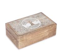 Ajuny Handmade Wooden Jewelry Box - 8x5 Inch Hand-Carved Keepsake Organizer with Flower Tree Design for Necklaces, Watches, and Trinkets - Unique Gift for Women