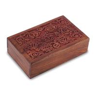 Ajuny Hand Carved Wooden Jewelry Box - 7 Chakra Decorative Storage Box Handmade Keepsake Box Jewelry Organizer Multipurpose Travel Organizer Holder for Ornaments Gift Box 8x5 Inch