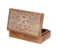 Ajuny Hand-Carved Wooden Jewelry Box - Star & Floral Design, 8 x 5 Inch Keepsake & Trinket Organizer, Multipurpose Treasure Chest and Watch Box, Handmade Decorative Gift for Women & Men