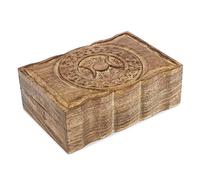 Ajuny Hand-Carved Wooden Jewelry Box with Moon Phase Carving, 9x6 in Keepsake & Trinket Organizer, Travel Treasure Chest and Watch Storage, Decorative Gift for Women & Men