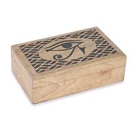 Ajuny Hand Carved Wooden Keepsake Box 8 x 5 Inch, Eye of Truth Design Mango Wood Trinket Storage Organiser, Jewellery Holder Treasure Chest Gift for Women Men