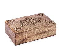 Ajuny Hand Carved Wooden Keepsake Box 8 x 5 Inch, Hamsa Hand Design Mango Wood Trinket Storage Organiser, Decorative Jewellery Holder, Treasure Chest Gift Box for Home Decor