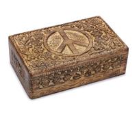 Ajuny Hand Carved Wooden Keepsake Box 8 x 5 Inch, Peace Symbol Design Mango Wood Trinket Storage Organiser, Decorative Jewellery Holder, Treasure Chest Gift for Home Decor