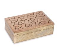 Ajuny Hand Carved Wooden Keepsake Box 8 x 5 Inch, Stone Design Mango Wood Trinket Storage Organiser, Decorative Jewellery Holder, Treasure Chest Gift Box for Home Decor