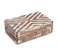 Ajuny Wooden Decorative Jewelry Storage Box Big Line Design Pattern Multipurpose Treasure Chest Keepsake Necklaces Watch Organizer Boxes Great for Gifts 8x5 Inch