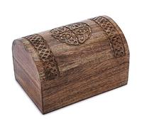 Ajuny Hand Carved Wooden Treasure Chest 9 x 6 Inch, Celtic Design Mango Wood Jewellery Box, Large Keepsake and Trinket Storage Organiser, Decorative Gift Box for Home Decor