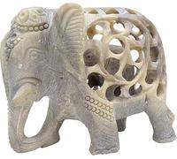 Ajuny Handcarved Soapstone Elephant Statue with Baby Inside - 5 Inch Impossible Art Sculpture | Unique Animal Figurine Home Decor Indian Artisan Gift